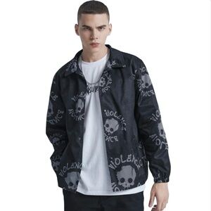 Urban Violence Black Jacket Skull High Street Grunge Goth Boyfriend Bomber NWOT‎